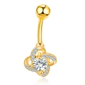 Detail of gold-plated flower belly ring with central zircon and pavé crystal petals - Golden Flower Style (JE0063B)