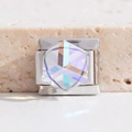 Italian charm bead in silver stainless steel with hexagonal AB crystal insert - AB Square (MK-2268)