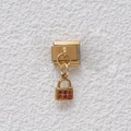 Maglia per bracciale italiano oro con ciondolo a lucchetto e strass rossi - Stile Lucchetto Strass Rosso Oro (GMKDZ-065) / 5 Pezzi