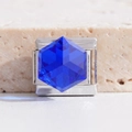 Italian charm link with dark blue hexagonal crystal in silver stainless steel base - Dark Blue Hexagon (MK-2265)