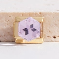 Italian charm link featuring a faceted purple hexagonal crystal in a gold stainless steel base - Purple Hexagon (MK-2253)