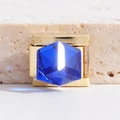 Italian modular gold bracelet link featuring a hexagonal deep blue crystal inlay - Dark Blue Square (MK-2255)