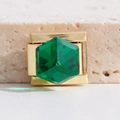 Italian modular charm in gold finish featuring a hexagonal green faceted gemstone - Green Hexagon (MK-2256)