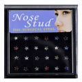 Détail de 24 piercings de nez en acier chirurgical 316L en forme d'étoile avec cristaux colorés - Style Étoile Colorée / Coloré