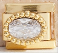 Italian modular charm in gold plating with large oval clear cubic zirconia stone - Clear Oval (MK-2262)