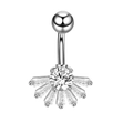 Silver stainless steel belly button ring with radiant AAA cubic zirconia fan pendant - Fan Shape Style (JE0065B)