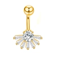 Gold-plated stainless steel navel ring with fan-shaped zircon pendant and curved barbell - Golden Fan Style (JE0065C)