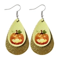 Detail of double-layer Halloween pumpkin earrings with glitter backing and leather texture - Light Yellow Pumpkin (JE0092A)