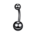 Polierter schwarzer Bauchnabelpiercing aus Edelstahl mit glattem, gebogenem Barbell-Design - Schwarz Doppelball Stil (JE0088C)