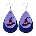 Detail of Halloween teardrop earrings with purple wizard hat print and blue glitter layers - Light Purple Wizard Hat (JE0092G)