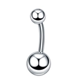Makroaufnahme von poliertem Chirurgenstahl-Bauchnabelpiercing mit gebogenem Stab - Silber Doppelball Stil (JE0088A)
