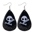 Detail of Halloween double-layer leather teardrop earrings with silver skull and crossbones - Gray Skull Skeleton (JE0092J)