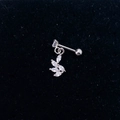 Λήψη macro από ατσάλινο piercing barbell με κρεμαστό φύλλο από ζιργκόν κοπής marquise - Χρώμα Χάλυβα-Φύλλο
