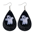 Detail of Halloween teardrop earrings with black glitter and ghost pattern leather - Black Ghost (JE0092N)