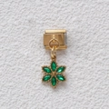 Link per bracciale italiano oro con ciondolo fiore in zircone verde per gioielli fai da te - Ciondolo Fiore a Sei Petali Verde Oro (GMKDZ-015)