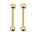 Détail macro du piercing barbell 19mm en acier inoxydable doré avec finition polie miroir - Or