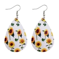 Detail of sunflower teardrop earrings showing textured faux leather and silver hooks - Pastoral Sunflower Style (JE0095K)