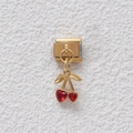 Maglia charm italiana in oro con pendente a ciliegia e due cristalli a cuore rossi - Stile Ciondolo Ciliegia Cuore Rosso (GMKDZ-022) / Oro