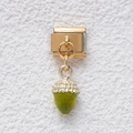 Maillon modulaire italien avec base dorée et pendentif gland en émail vert brillant - Module Breloque (MKDZ-625)