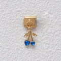Charm per bracciale italiano in oro con ciliegia di cristallo blu a cuore - Ciondolo Ciliegia Cuore Blu Oro (GMKDZ-023)