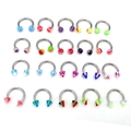 20-piece assorted acrylic stainless steel horseshoe nose rings with ball and spike ends - Spike Head Horseshoe Nose Ring Set / 10 Pieces Pack