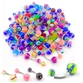 Macro shot of assorted colorful acrylic navel rings with various geometric patterns - Belly Ring (Set of 10)
