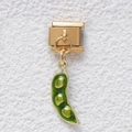 Italienisches Charm-Glied mit goldenem Moduldesign und grünem Erbsenschoten-Anhänger - Erbsen-Modul (MKDZ-627)