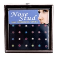 Vue macro de 24 piercings de nez en acier chirurgical 316L avec cristaux en forme de fleur - Style Fleur de Prunier Multicolore / Coloré