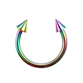 Macro detail of rainbow stainless steel horseshoe barbell with spikes for body piercing - Spike - Rainbow