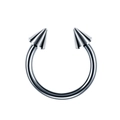 Macro view of silver horseshoe barbell piercing ring with sharp screw-on spike ends - Spike - Steel