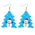 Dettaglio di orecchini ad albero di Natale in pelle con motivi di pupazzo di neve - Blue Snowman Snowflake Tree