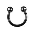 Close-up of black surgical steel horseshoe ring with two screw-on balls for body piercing - Round Bead Black