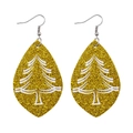 Detail von Tropfen-Ohrringen aus Kunstleder mit Goldglitzer und weißem Weihnachtsbaum-Muster - Goldener Glitzer-Tropfen Weihnachtsbaum (JE0112K)
