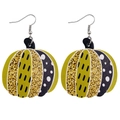 Detail of pumpkin leather earrings with glitter stripes and polka dots for autumn holidays - Multicolor Striped Polka Dot Pumpkin Style