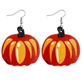 Macro shot of colorful faux leather pumpkin earrings with vibrant harvest gradient textures - Red-Orange-Yellow Gradient Pumpkin Style