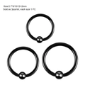 Set de 3 anillos corporales de acero negro en diámetros de 8mm, 10mm y 12mm - Estilo Captive Bead (Negro)