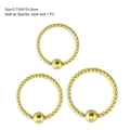 Set de 3 aros de nariz retorcidos dorados con cuentas de 2mm en 6mm, 8mm y 10mm - Estilo Retorcido (Color Oro)