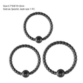 Set de 3 aros de acero inoxidable negro trenzado para nariz y orejas con detalle de bola - Estilo Retorcido (Negro)