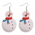 Detailansicht der strukturierten Lederohrringe mit Schneemannmotiv und silbernen Haken - Schneemann mit Rotem Schal Muster (JE0127C)