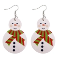 Detailansicht von handgefertigten Kunstleder-Schneemann-Ohrringen mit festlichen Motiven - Schneemann mit Rot-Grün Gestreiftem Schal (JE0127B)