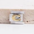 Maglia per bracciale modulare italiano con lettera C dorata su acciaio inossidabile lucido - Lettera C(MK-1004)