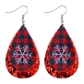 Detail der rot glitzernden Tropfenohrringe mit schwarz-rotem Karomuster und Schneeflocke - Rotes Karomuster mit Weißer Schneeflocke (JE0130C)