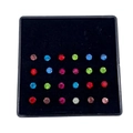 24-piece set of colorful round crystal nose studs in a black display box for piercings - Straight Bar (3.0mm) / 24pcs/Box / Silver Bar + Colorful Zircon