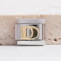 Maglia charm italiana da 9mm con lettera D dorata su base in acciaio inossidabile lucido - Lettera D(MK-1005)