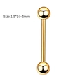 Detail van een gouden barbell-piercing met maat 1.5x16x5mm op een witte achtergrond nu - 16mm / Goud-16mm