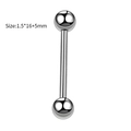 Detail van de roestvrijstalen barbell piercing met een staaf van 16mm en 5mm balletjes - 16mm / Staal Kleur