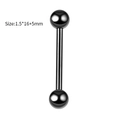 Detail van 16mm zwarte roestvrijstalen barbell piercing met afmetingen van 1.5x16+5mm - 16mm / Zwart