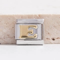 Italienisches Charm-Glied mit goldenem Buchstaben E auf polierter Edelstahlbasis - Buchstabe E(MK-1006)