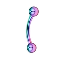 Rainbow curved barbell body piercing made of stainless steel with two ball ends - Colorful