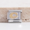 9mm Italienisches Armband-Glied mit poliertem goldenem Buchstaben G auf silbernem Edelstahl - Buchstabe G(MK-1008)